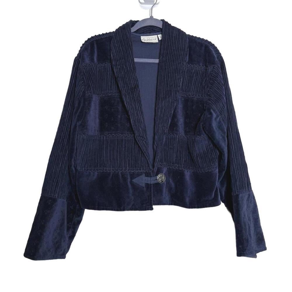 Vintage Navy Blue Women's Western Corduroy Jacket